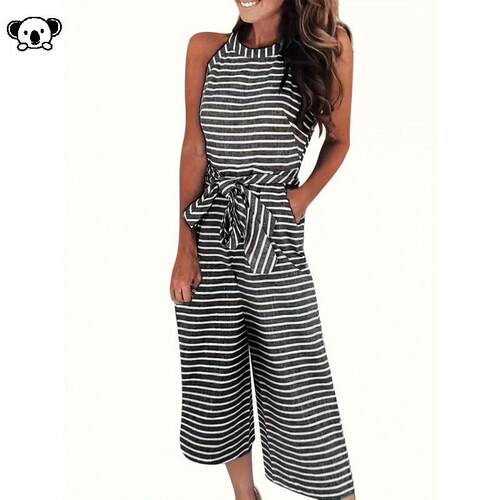D 64258 Women Vacation Jumpsuit Striped条纹连身裤