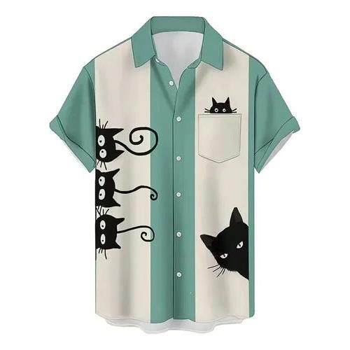 N 95533 Printed Hawaiian Shirt Cartoon Casual卡通衬衫