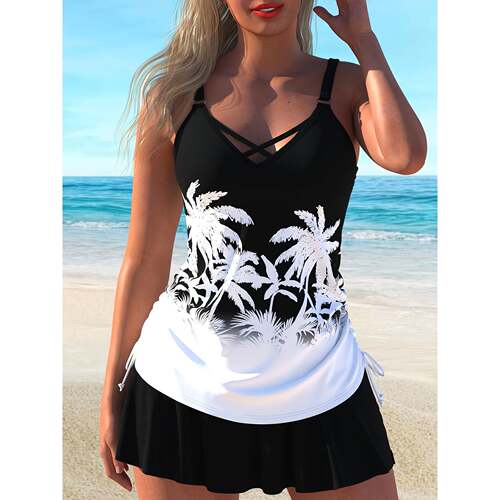 J 74721 Women Beach Tankini Set Fashion Vacation时尚泳装