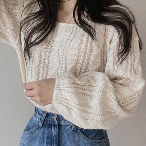 L 95604 Women Casual Sweater Lantern Sleeve灯笼袖毛衣