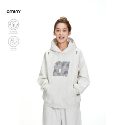 AMLM 运动户外恒温保暖春季新款贴布刺绣字母连帽衫套头国潮卫衣