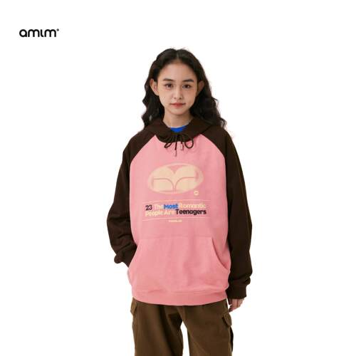 AMLM复古撞色插肩袖卫衣
