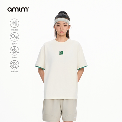 AMLM网球拍印花短袖凉感抗菌T恤