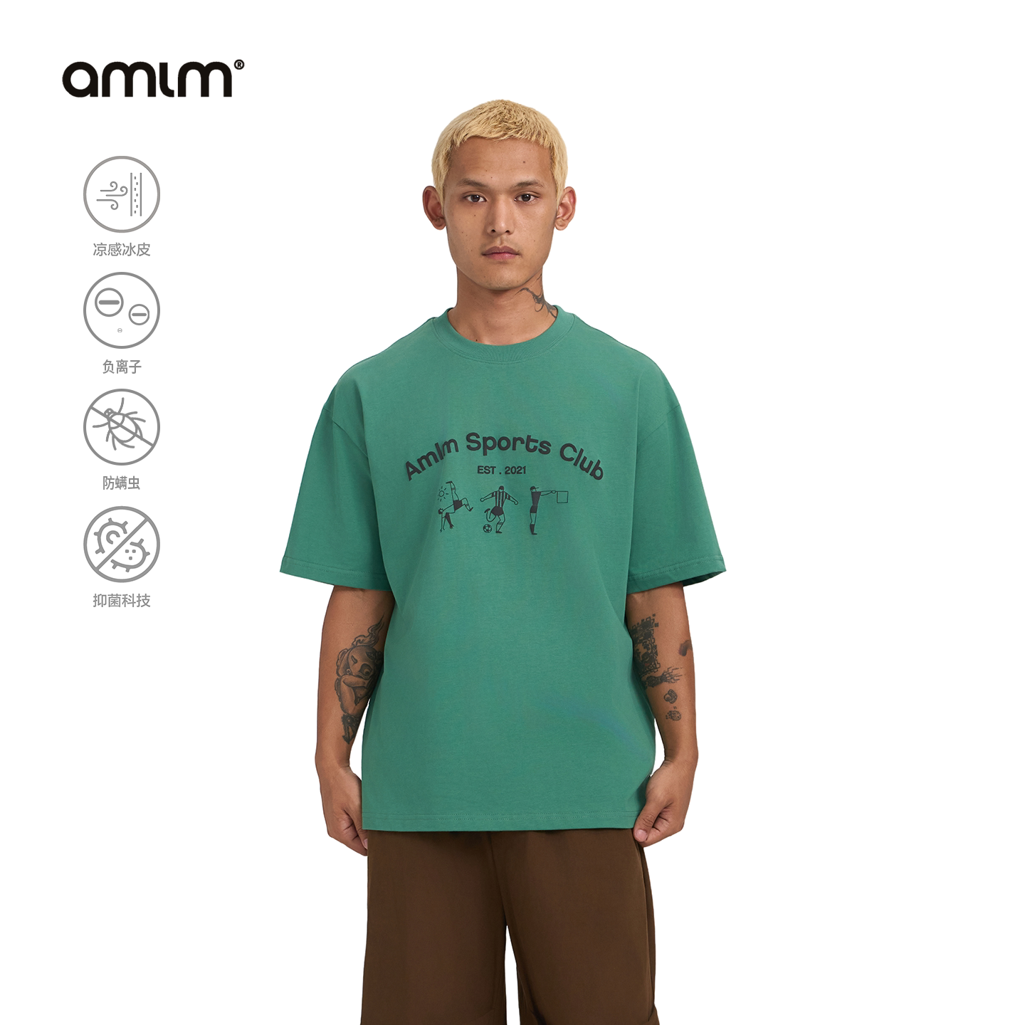 AMLM凉感T恤复古趣味短袖图片