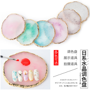 饰品油画棒 油画棒水晶调色盘超软蜡笔调色板水彩调色树脂玛瑙金色圆边裂纹装 彩绘大理石DIY