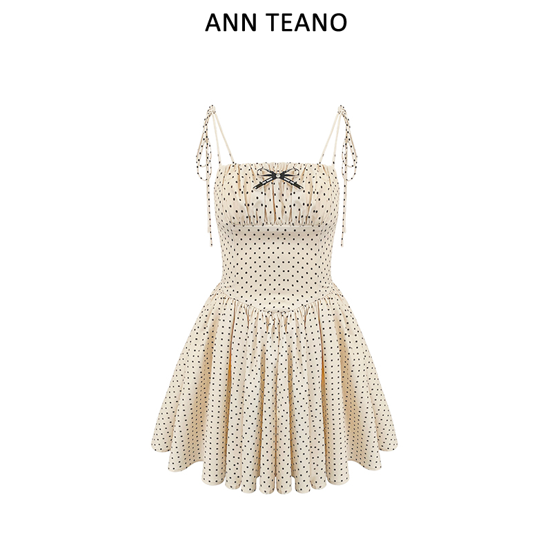Ann teanoDreamland梦境系列法式杏色波点吊带连衣裙