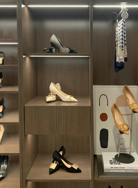 E-Pin 逸品家居衣帽间高跟鞋浅色皮鞋尖头女士白色米色浅口单鞋