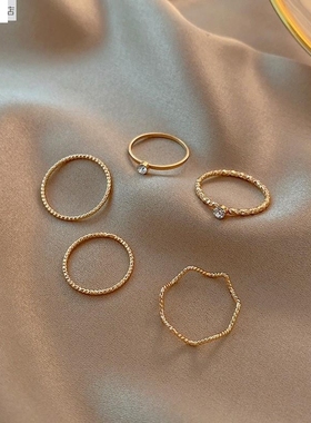 韩国素圈冷淡风网红戒指女潮流时尚个性简约组合套装珍珠指环百搭