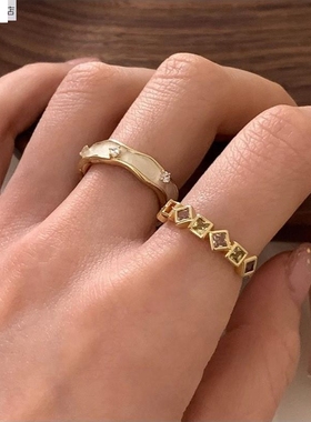 简约微镶锆石戒指女闪亮优雅滴釉鎏彩925银开口指环食指戒潮百搭