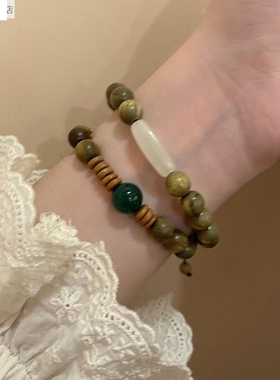 复古绿色香檀木串珠手链女夏季新款年新品新中式情侣可调节手百搭