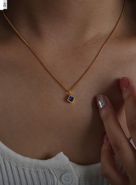 小众简约优雅个性气质方珍珠链条镶嵌锆石玻璃石设计钛钢镀金百搭