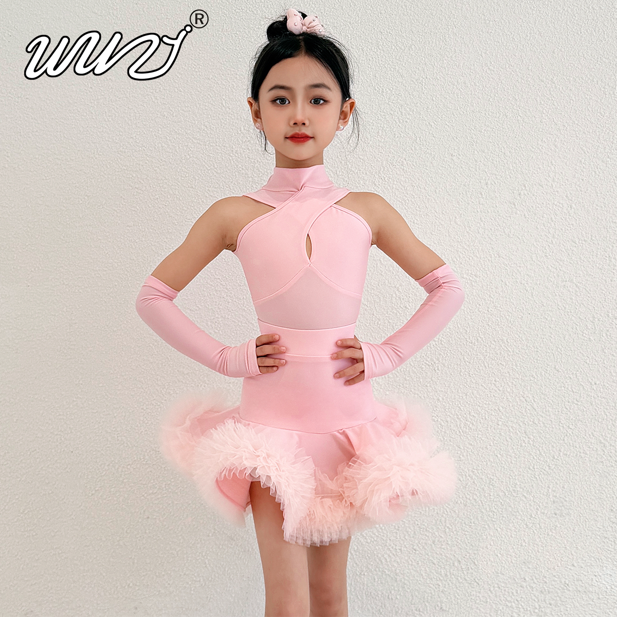 舞姿女童拉丁舞服新款女童表演服春夏练功服高级拉丁舞演出小礼服