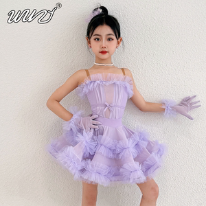 舞姿女童拉丁舞服新款女童表演服春夏练功服高级拉丁舞演出小礼服