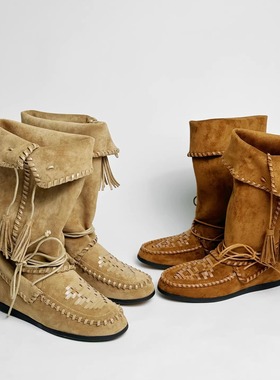 【现货】TBT 新款 “好看的”马术靴冬季复古流苏编织绑带 流苏靴