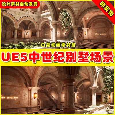 UE5 Showroom Kit Vol 11 中世纪室内别墅楼梯走廊环境场景5.2
