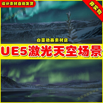 UE5 Arctic Aurora Landscape 北极光天空夜幕山脉地貌场景5.0