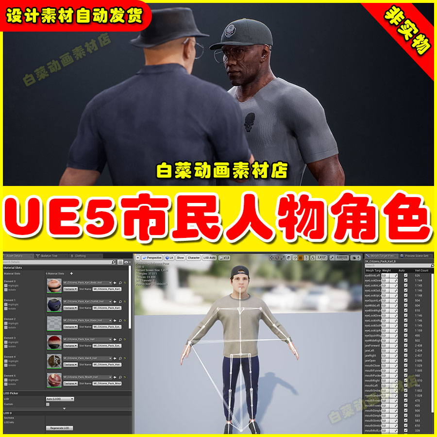 Unreal UE4 UE5 Citizens Pack 市民男人戴帽子人物角色4.27 5.4
