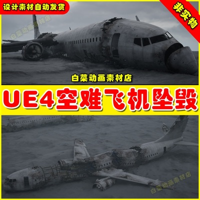 UE4虚幻UE5 Crashed Airliner 残旧飞机坠毁破旧环境客机场景