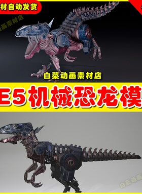 UE5虚幻资源 Velociraptor Mech 机械恐龙虚拟设计素材模型5.2