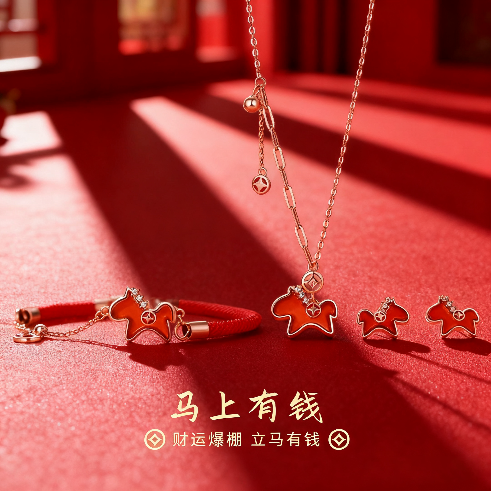 马上有钱小马造型项链手链耳环