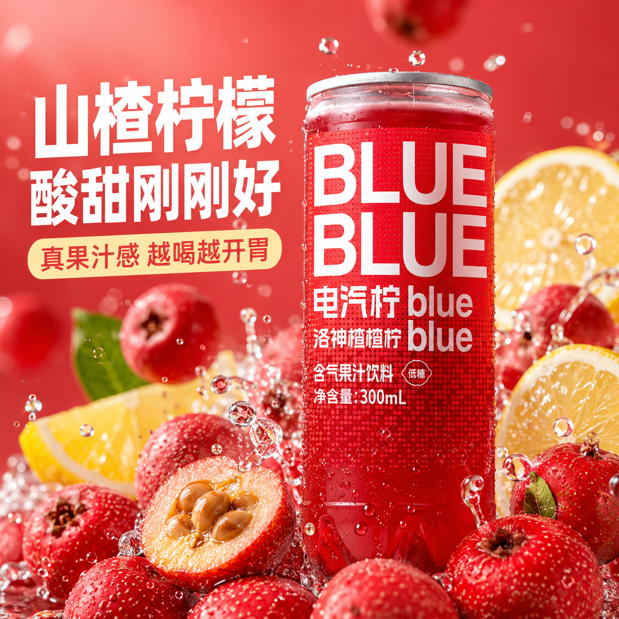 柠檬共和国楂楂柠气泡果汁网红清爽解腻山楂水果汁饮料300ml*8罐