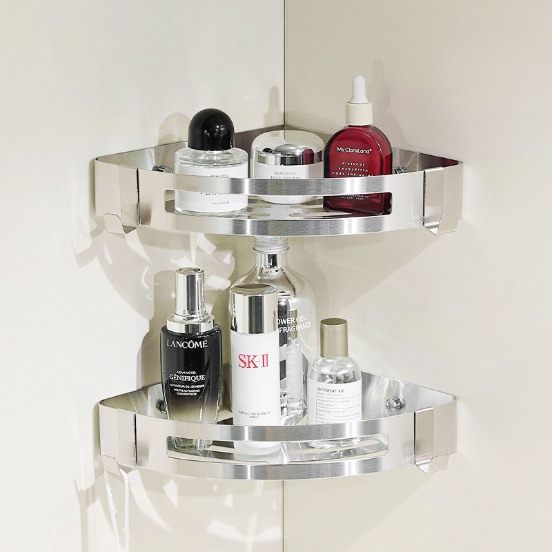 浴室三角置物架免打孔不锈钢2层