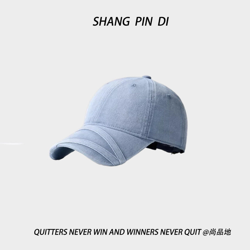 日系复古水洗帽檐棒球帽女潮酷拼贴装饰牛仔简约低调防晒鸭舌帽男