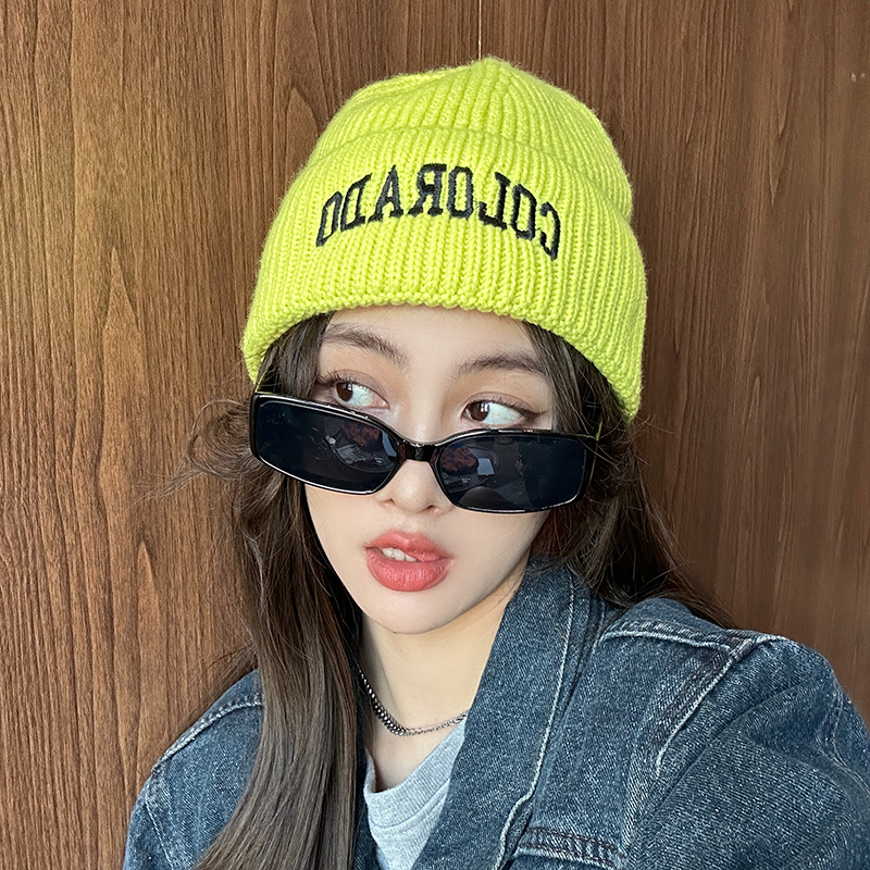 2025日系针织帽子女秋冬韩版字母刺绣毛线帽保暖百搭套头护耳冷帽
