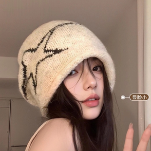 美式复古针织堆堆帽大头围显脸小冷帽子女款秋冬季2025新款毛线帽