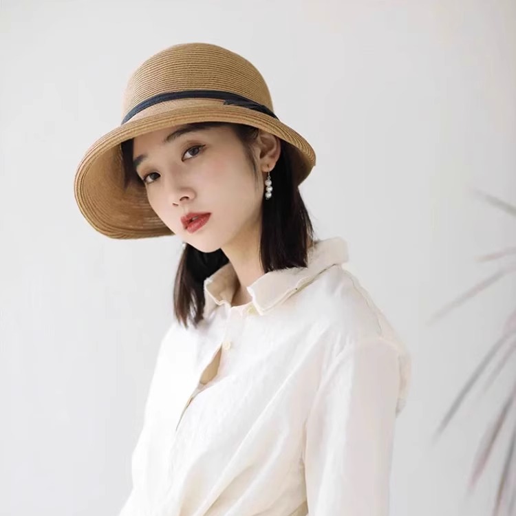 2025新款日系赫本风帽子女款时尚凉帽防晒遮阳防紫外线大檐渔夫帽
