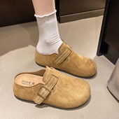 反绒皮勃肯鞋 女2026新款 外穿包头半拖鞋 春季 一脚蹬懒人鞋 金0127z