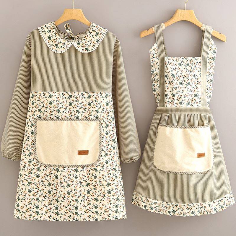 做饭围裙纯棉可擦手防水防油长袖有袖罩衣家用透气帆布围腰洋气款,家庭/个人清洁工具,围裙,淘宝优惠券,粉丝福利购,淘宝优惠卷