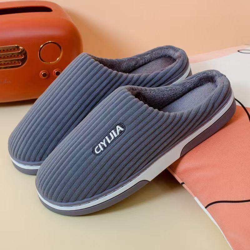 大码棉拖鞋男士冬季外穿2025新款室内家居厚底保暖防滑毛绒拖鞋男