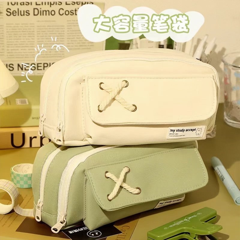 多层超大容量纯色笔袋女孩版2025年新款初中生铅笔盒高中男女生高颜值简约ins风一年级收纳笔盒痛包女款帆布