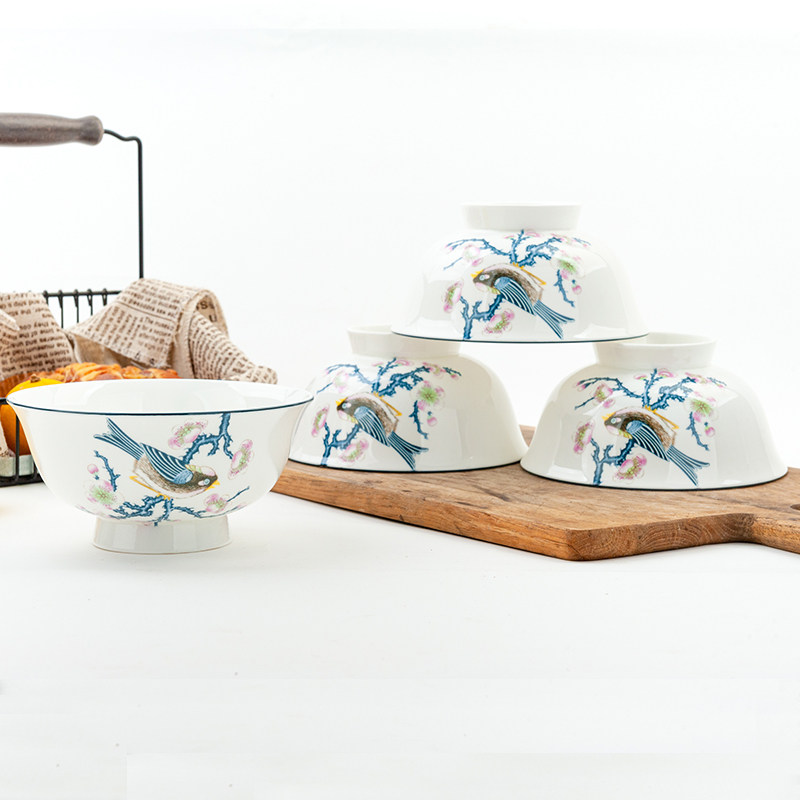 金岚玉唐山骨瓷6英寸高脚碗面粥碗中碗大米饭碗高足碗防烫微波碗