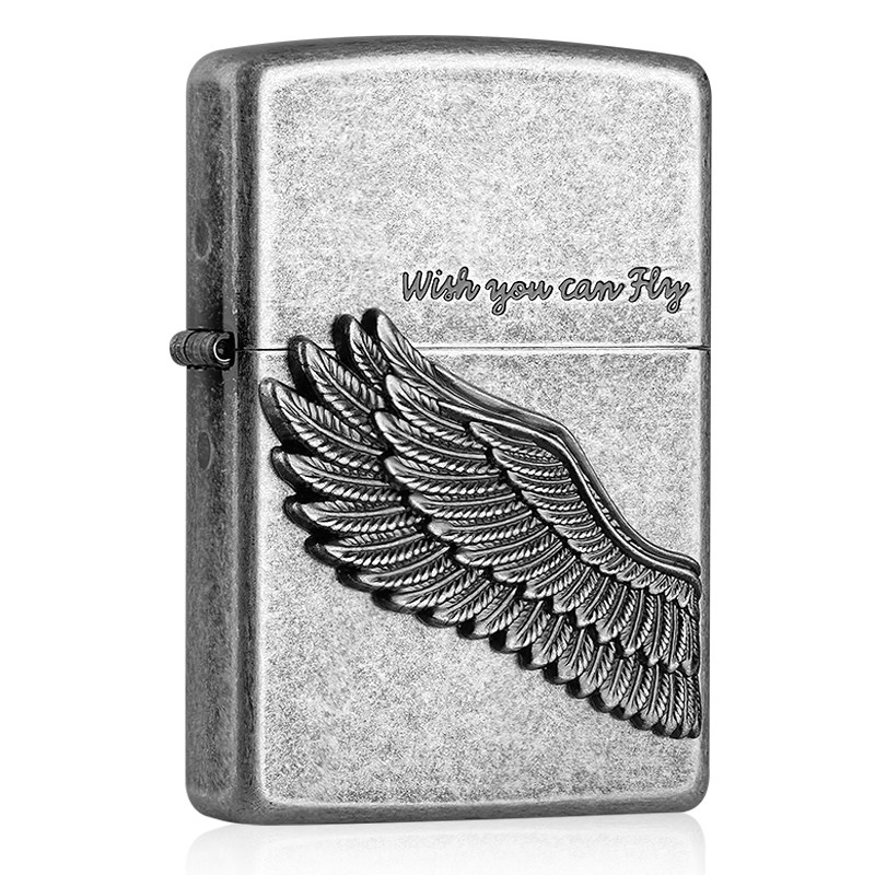 打火机zippo正版原装正品古银飞得更高 天使之翼翅膀zppo旗舰限量