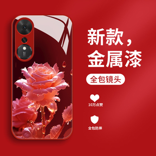 创意外壳LOG一AN00超薄散热 简约HONOR女款 适用荣耀畅玩70plus手机壳新款 液态玻璃雨中玫瑰CW70PLUS保护套个性