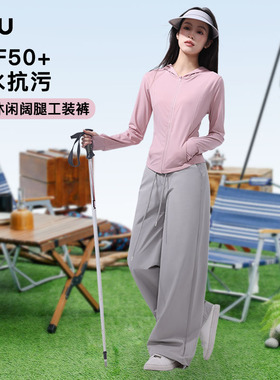 RAU工装裤女款休闲裤2025新款黑色美式阔腿裤小个子运动宽松百搭