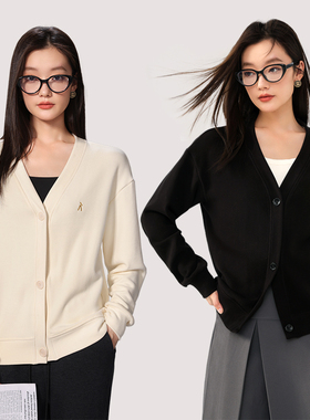 RAU毛衣秋冬女慵懒高级感穿搭v领2025新款小个子黑色白色针织开衫