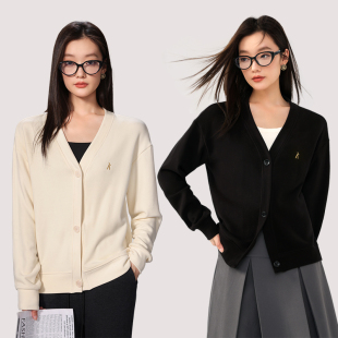 RAU毛衣秋冬女慵懒高级感穿搭v领2025新款小个子黑色白色针织开衫