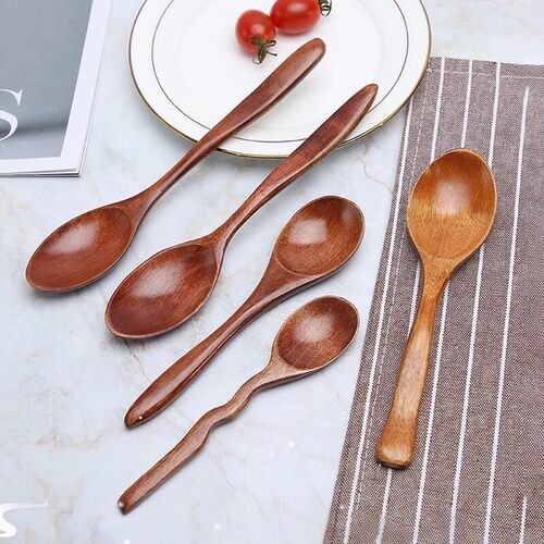 1PC Natural Wood Spoons Tableware Long Handle Soup Teaspoon