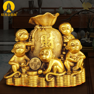 铜猴子摆件钱袋金猴子黄铜家居工艺品店铺办公室装饰乔迁开业礼品