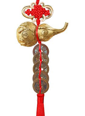 真品五帝钱门对门铜葫芦铜钱挂件