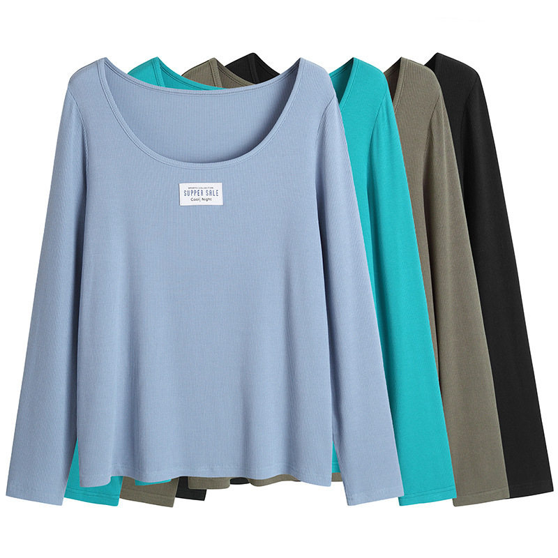 LABELED LONG-SLEEVED THIN U-NECK KNITTED BASE SHIRT 61438 [NON-RETURNABLE FOR SPECIAL PRODUCTS]