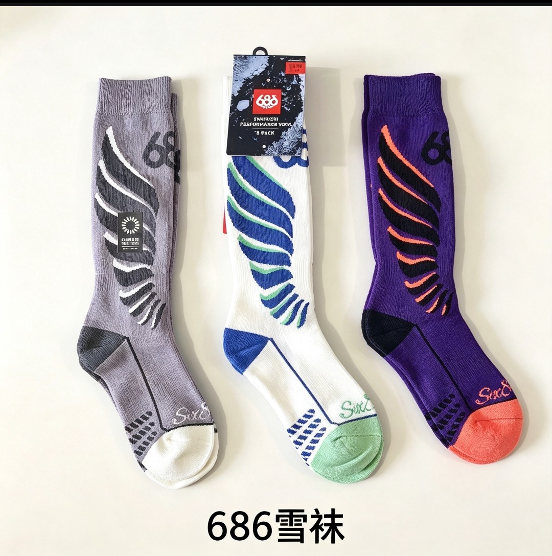 美版686专业滑雪袜三双装 加厚保暖长筒单板双板雪地户外男女雪袜