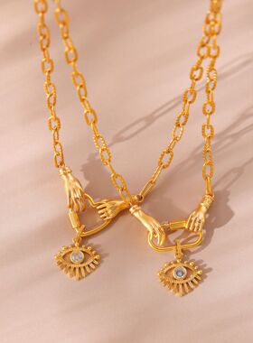 欧美恶魔之眼锆石项链小众个性百搭轻奢高级感锁骨链铜镀真金18k