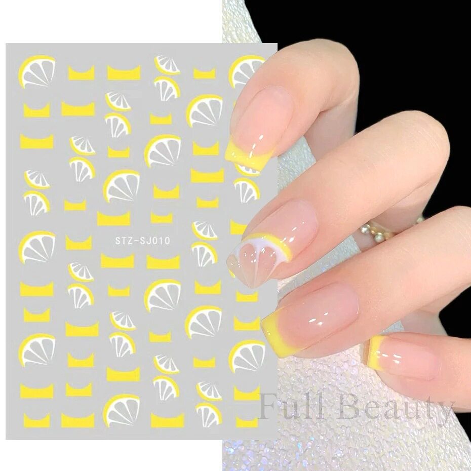 清新柠檬草莓水蜜桃美甲贴纸夏季热款3d水果香蕉西瓜卡通宠物眼睛