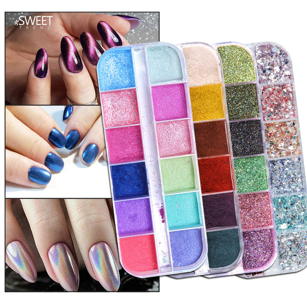 美甲镭射魔镜粉ins网红热款金银亮片猫眼闪粉夏季珠光糖衣粉nail