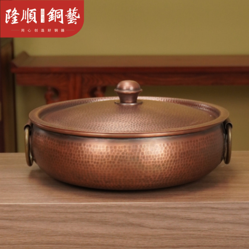 特厚铜火锅家用紫铜电磁炉燃气鸳鸯铜锅家用老式手工涮肉火锅盆