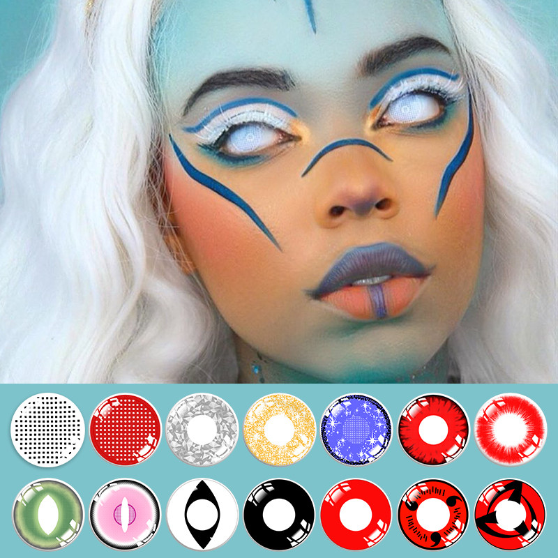 2片装万圣节恐怖美瞳cosplay动漫艺术片红黑白盲人火影忍者美瞳ly